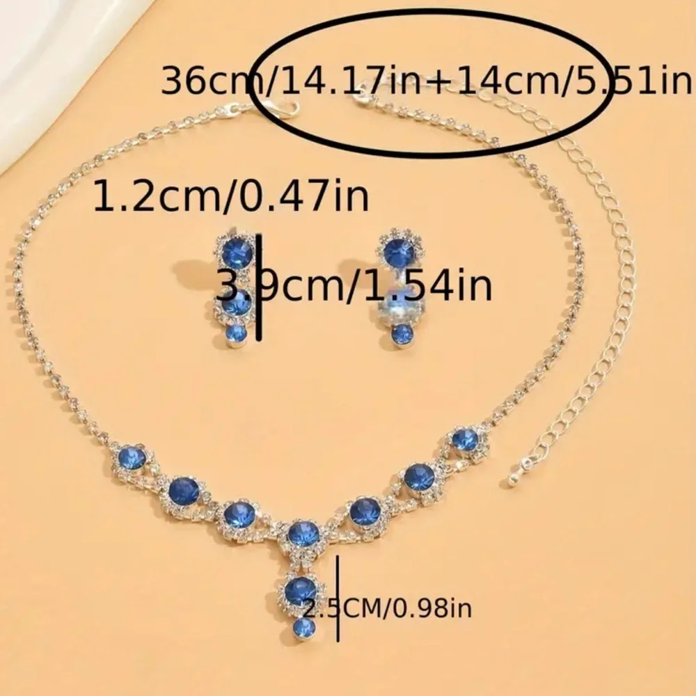 ‼️🔥‼️Elegant Blue Flower Design Dangle Earrings and Y Necklace Elegant Lux - Picture 4 of 4